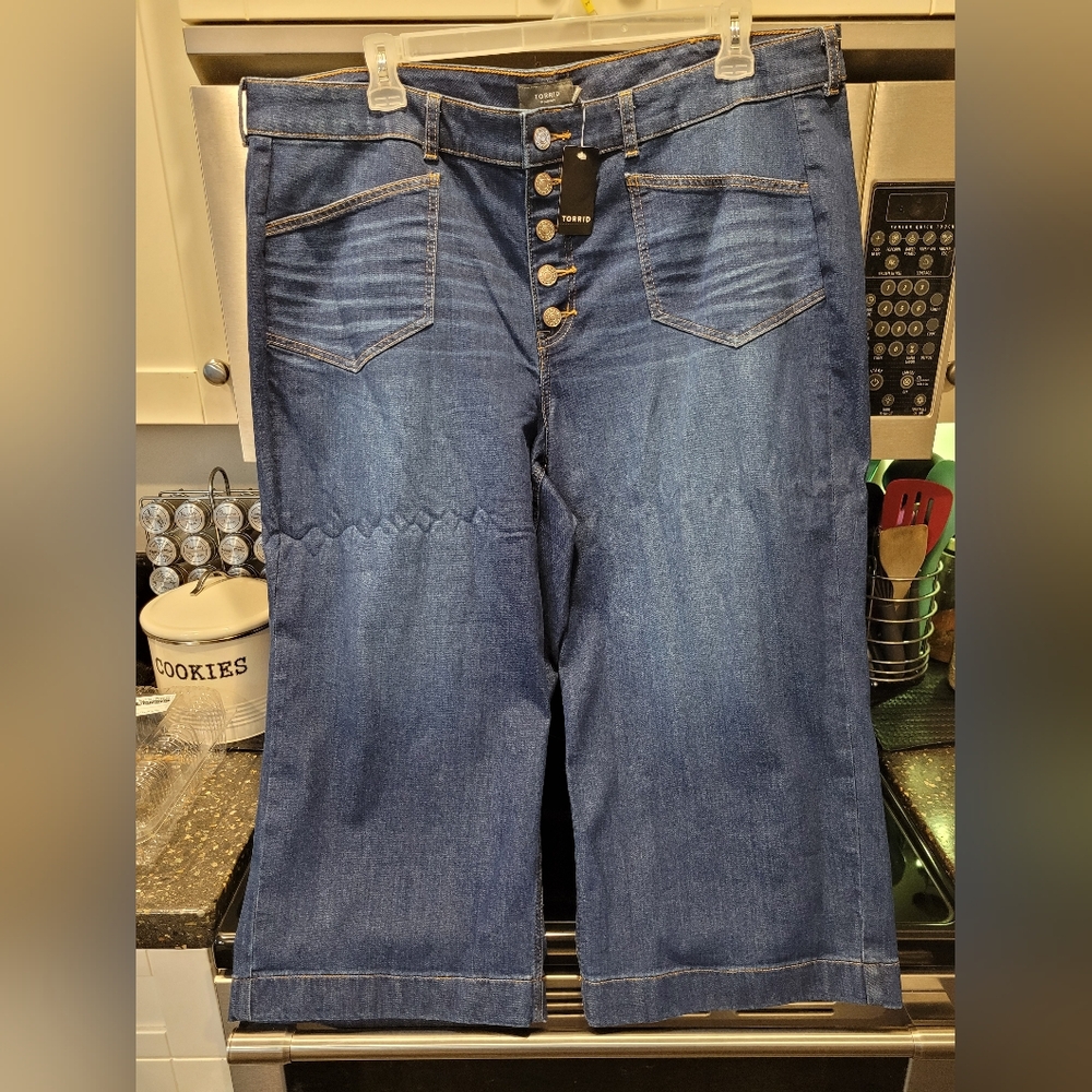 Torrid Dark Blue Flare Jeans with Button Detail